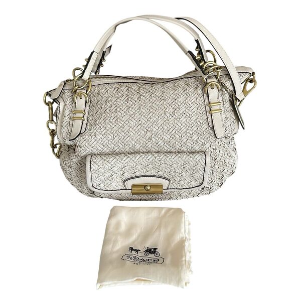 Coach Kristin Pinnacle Woven Leather Laila Large Satchel L1169-29341 Cream - Picture 1 of 16